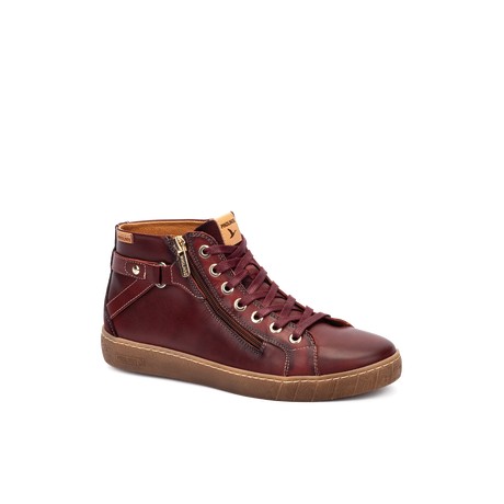 Baskets montantes femme en cuir bordeaux avec zip Pikolinos W7B-8868C1
