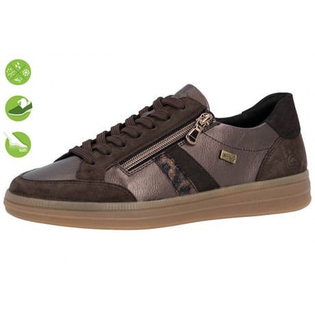 Baskets femme marron et bronze avec zip Remonte D2C04-90