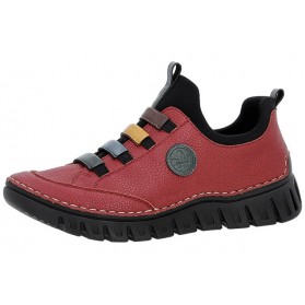 Baskets femme rouges sans lacets à détails multicolores Rieker 57550-33
