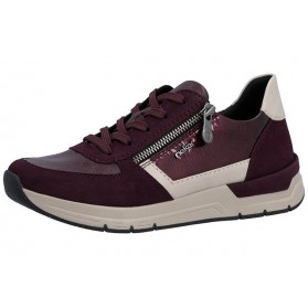 Baskets femme bordeaux et beige avec zip Rieker 58902-35