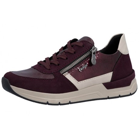 Baskets femme bordeaux et beige avec zip Rieker 58902-35