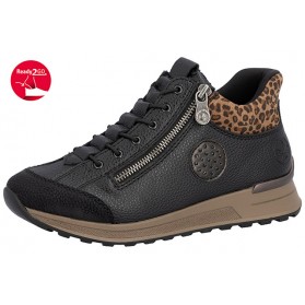 Baskets femme noires avec zip et motif léopard Rieker N1457-00