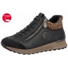 Baskets femme noires avec zip et motif léopard Rieker N1457-00