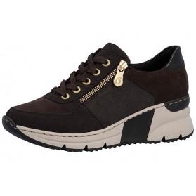 Baskets compensées femme marron foncé avec zip Rieker N6314-25