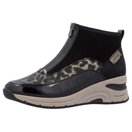 Bottines femme noires zippées à motif léopard Rieker N9362-00